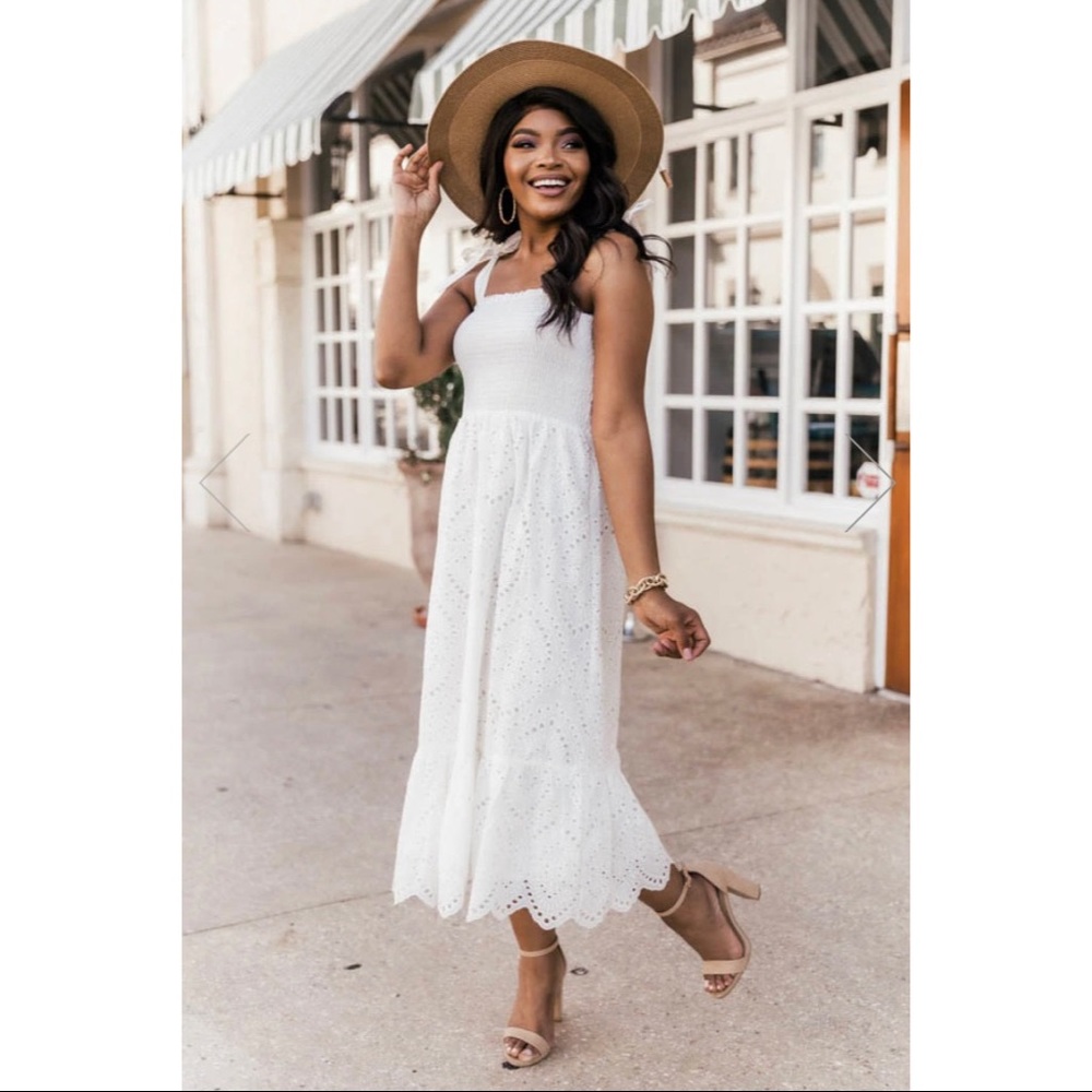 **NEVER WORN** White Lace Midi Dress